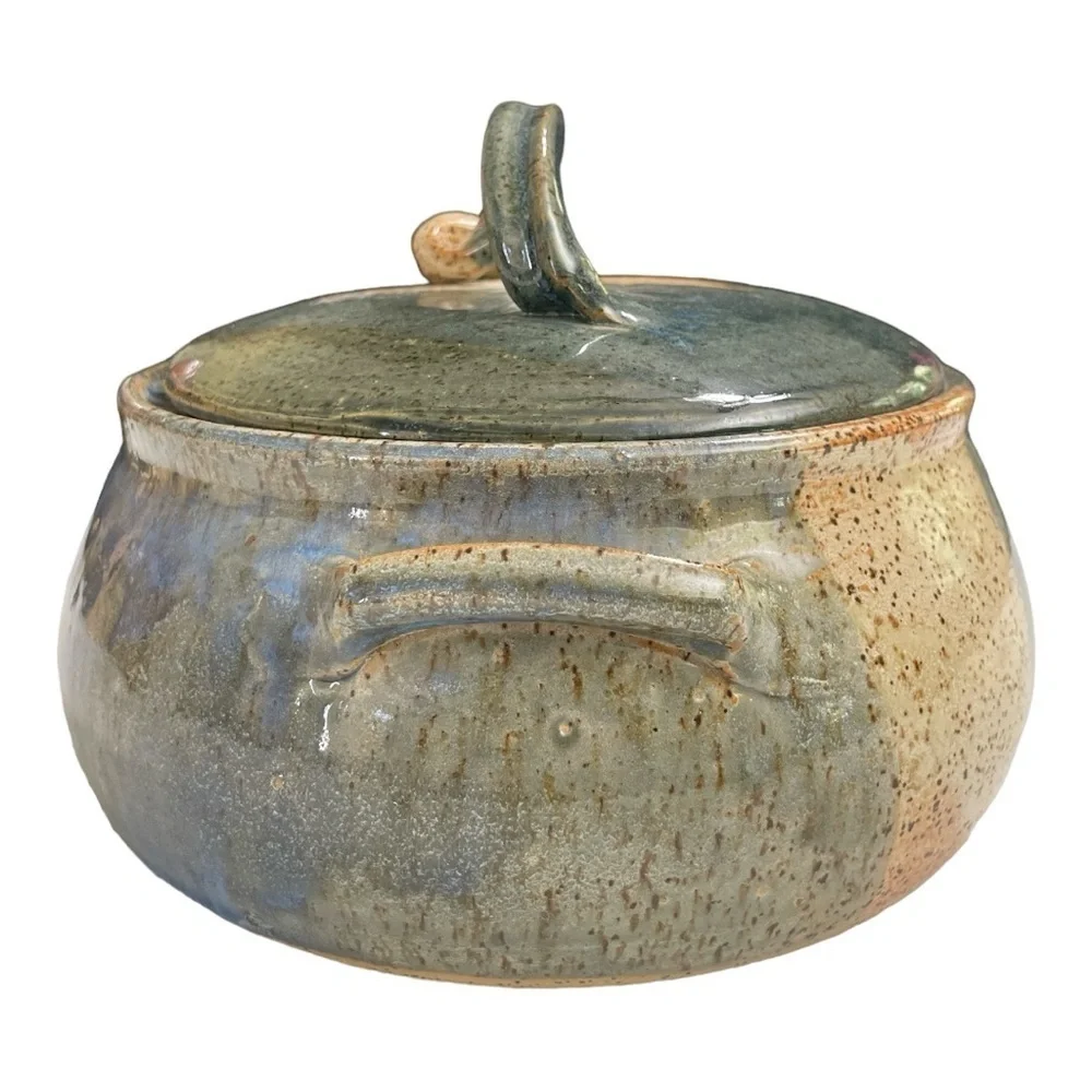 Pamela Kohler-Camp Signed Art Pottery Casserole Dish Lid Leaf Design